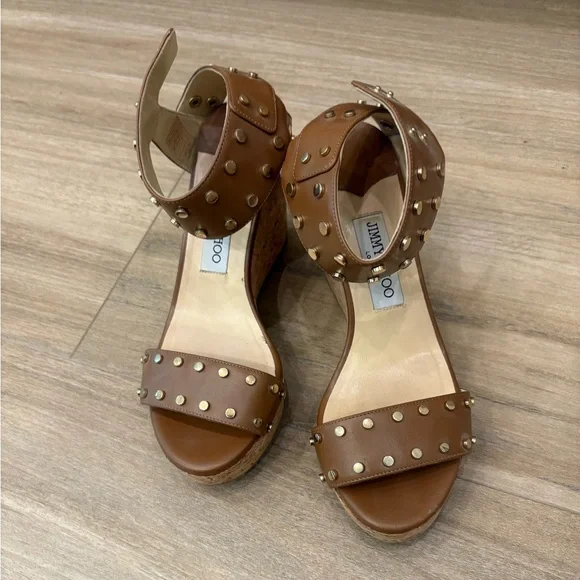 Jimmy Choo Brown Studded Wedge Sandals - Picture 6 of 8